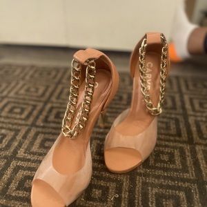 Beige Carvela Rebel Chain-detail Heeled Sandals